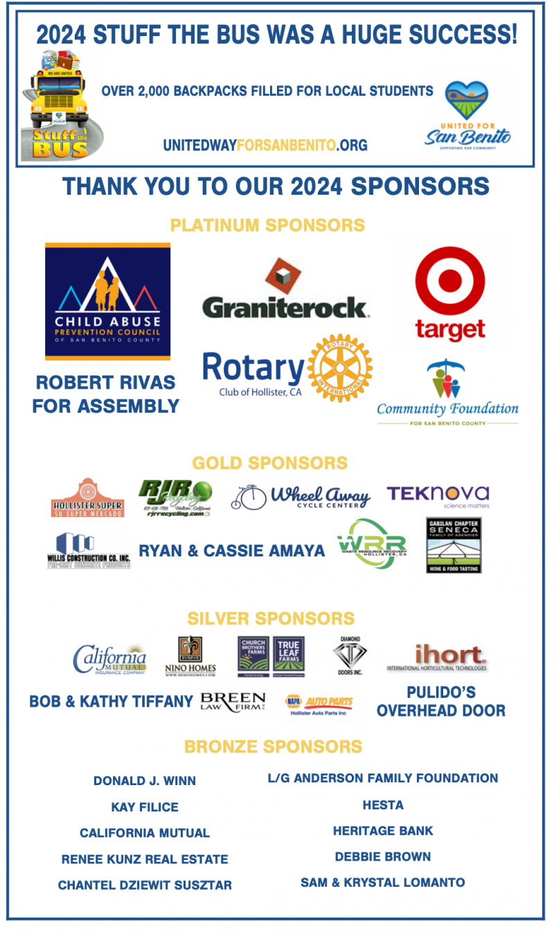 Thank you Stuff the Bus Sponsors